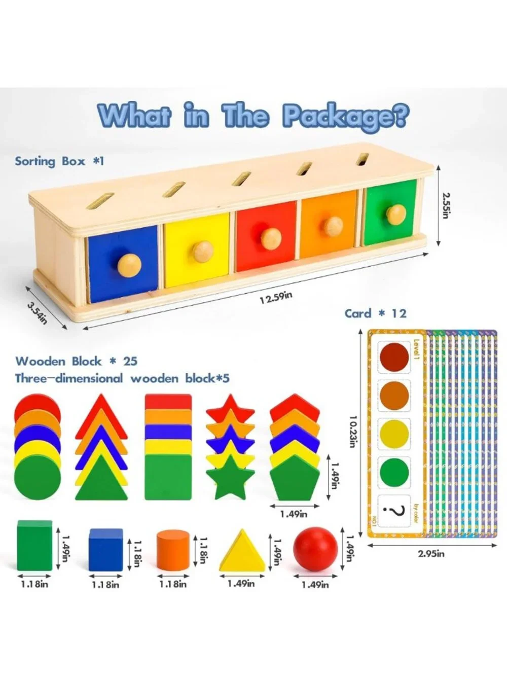 Wooden Montessori Color & Shape Sorter Toy for Toddlers, Preschool Learning Gift